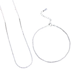 925 Sterling Silver Sleek Plain Necklace & Bracelet Set (No Stones)