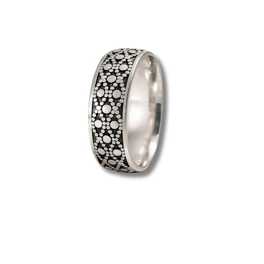 925 Sterling Silver Rhodium Plated Textured Dotted Band Ring for Men