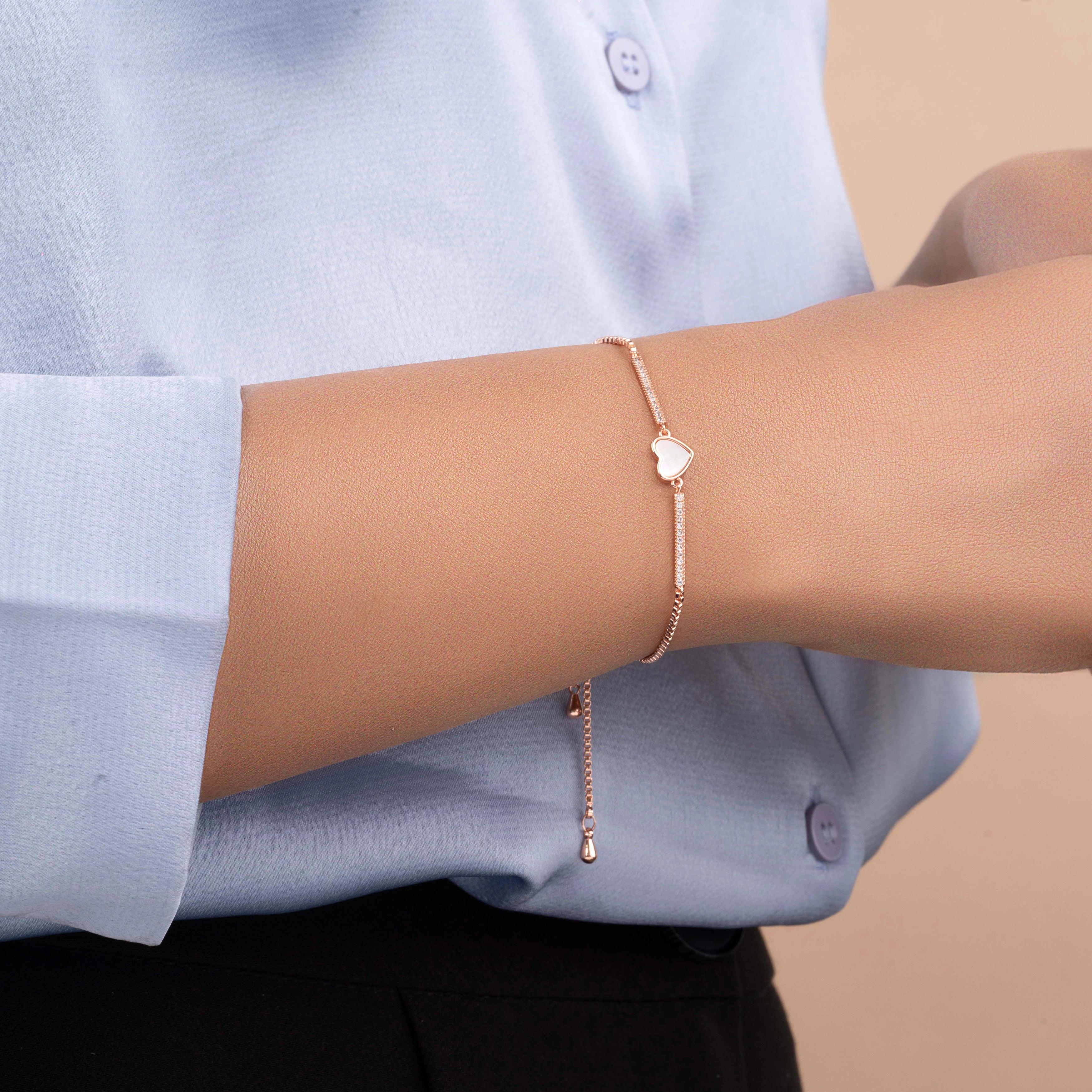 Fancy Design Adjustable Heart Shape Rose Gold Plated Beautiful Bracelet - Rukhmani