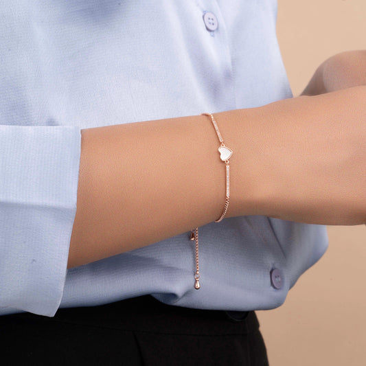 Fancy Design Adjustable Heart Shape Rose Gold Plated Beautiful Bracelet - Rukhmani