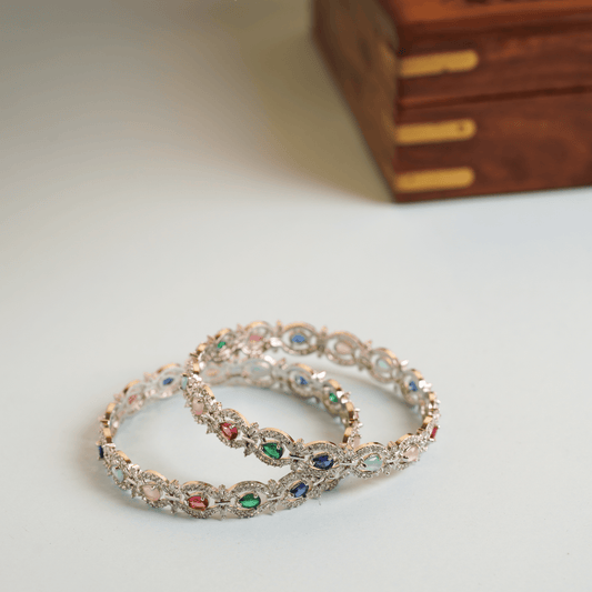 Fancy American Diamond Gold Plated Crystals Trendy Bangles Set - Rukhmani