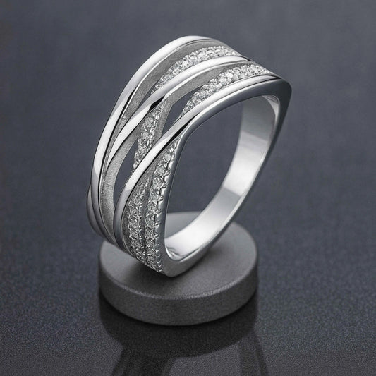 925 Sterling Silver Triple Row Cross-Over Band Ring