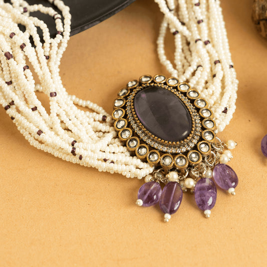 Alluring Designer Traditional Purple Rajwadi Choker Set