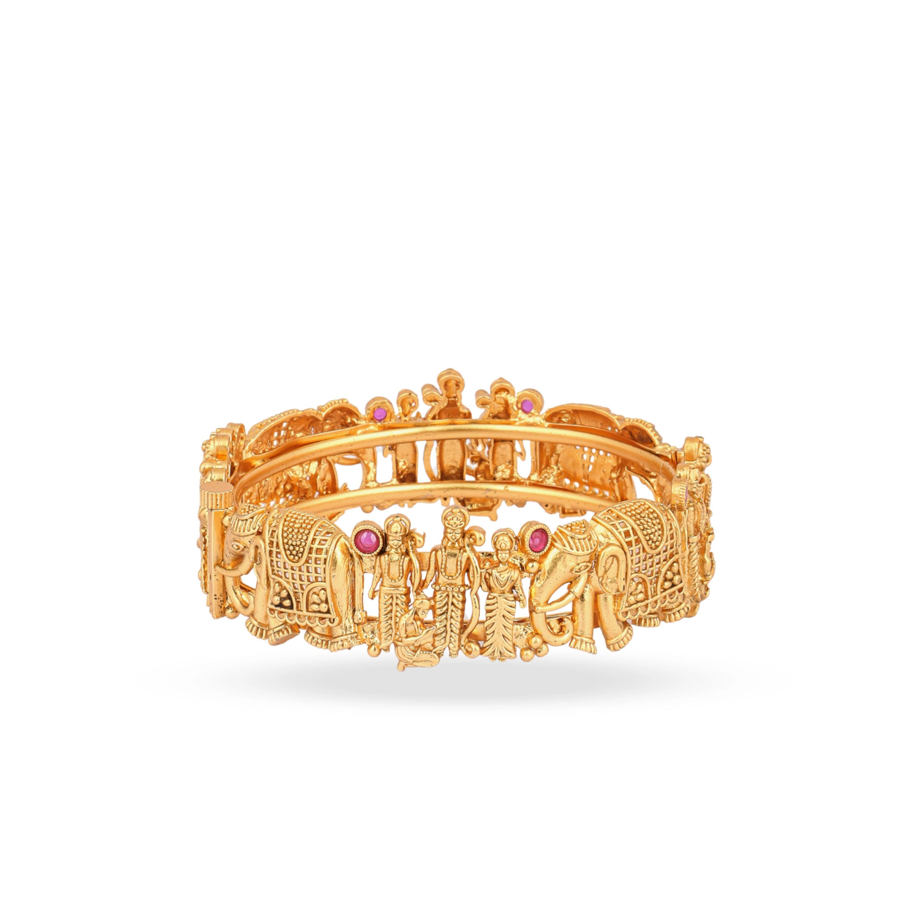 Beautiful Gold Plated Airavat Elephant Temple Bangles - Rukhmani