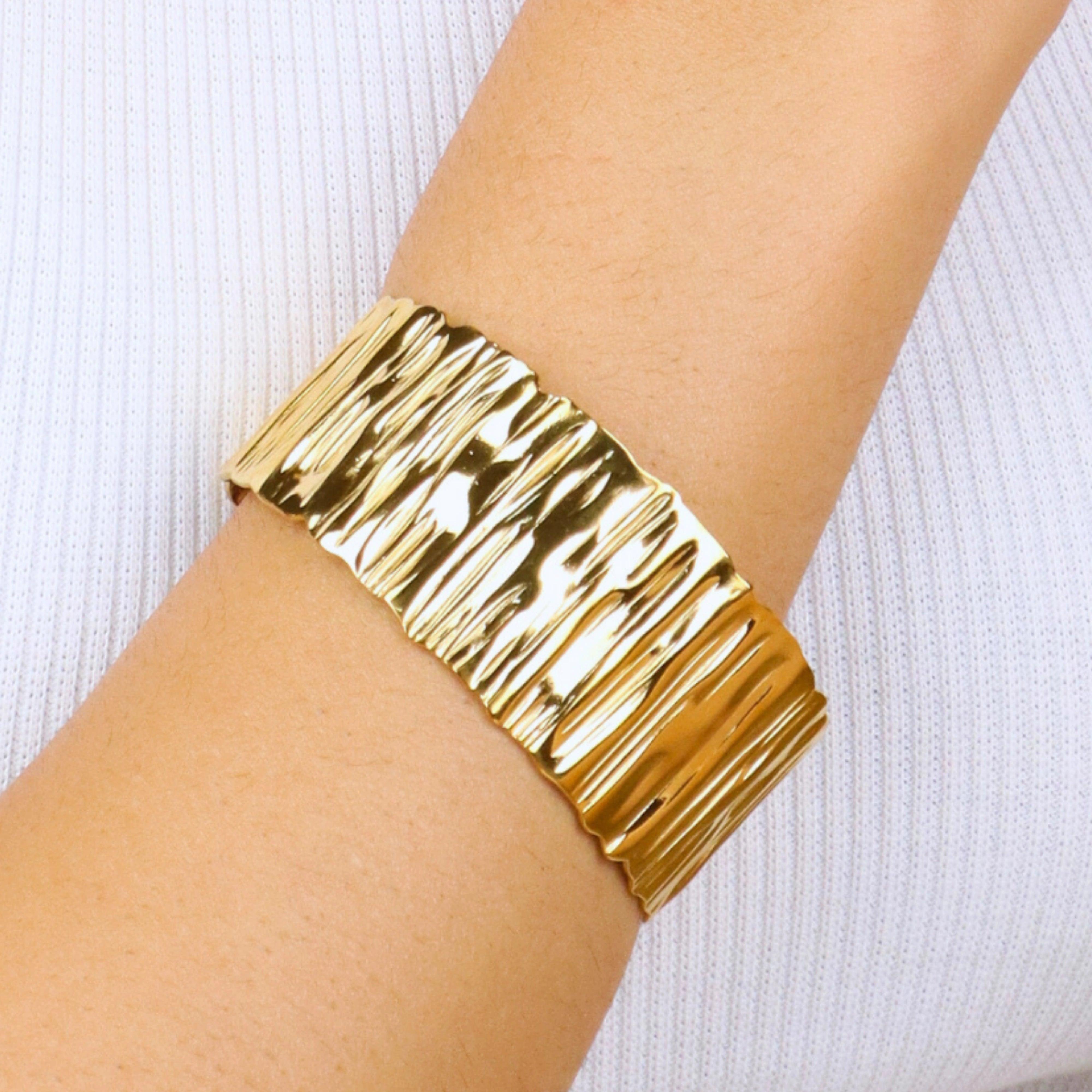 Gold Plated Anti Tarnished Textured Korean Cuff - Rukhmani