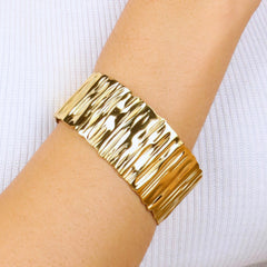 Gold Plated Anti Tarnished Textured Korean Cuff - Rukhmani