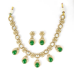 Authentic Jaipuri Green Necklace with Earrings - Rukhmani