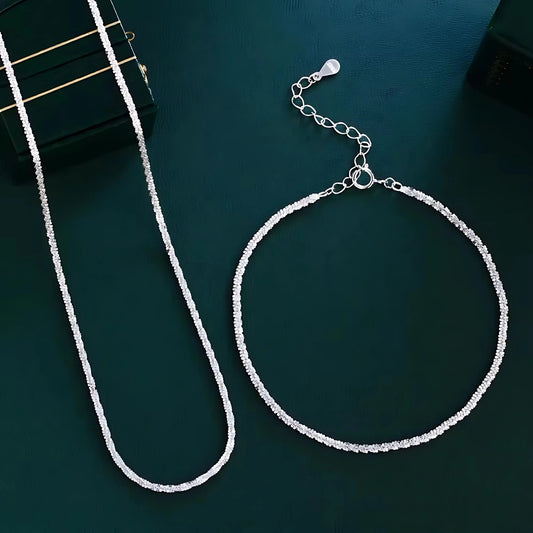 925 Sterling Silver Sleek Plain Necklace & Bracelet Set (No Stones)