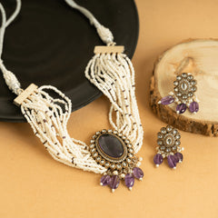 Alluring Designer Traditional Purple Rajwadi Choker Set