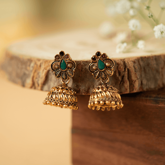 Gold plated antique jhumka - Rukhmani