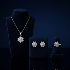 925 Sterling Silver Oval Spark Cluster Jewellery Set