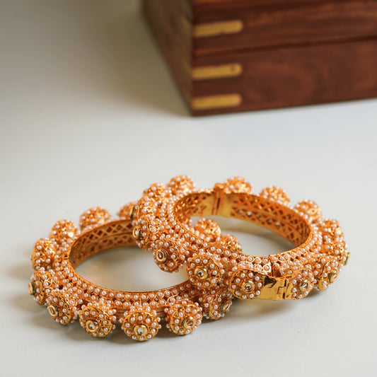 Designer Pearl Gold Plated Temple Rajwadi Kada Bangles