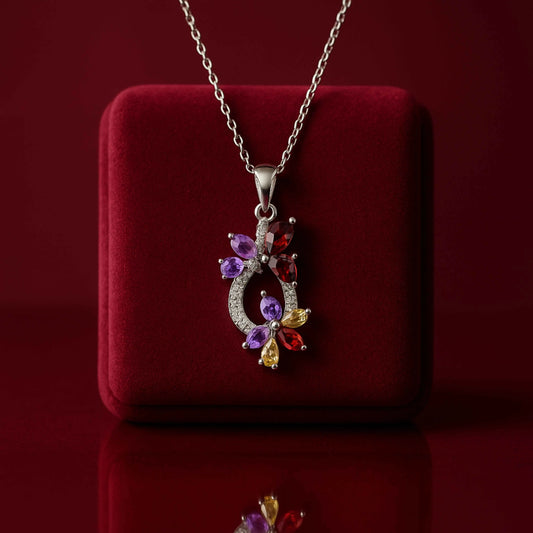 Colorful Floral CZ Pendant in 925 Sterling Silver