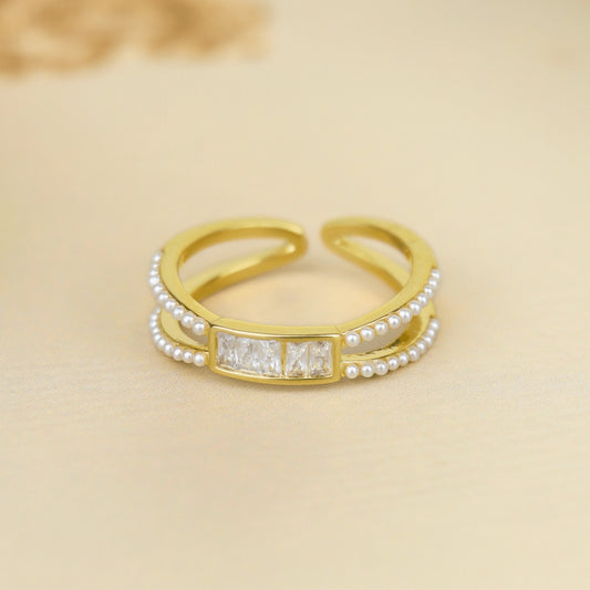 Fancy Double Helix Light Weighted Pearl Gold Plated Ring