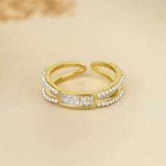 Fancy Double Helix Light Weighted Pearl Gold Plated Ring