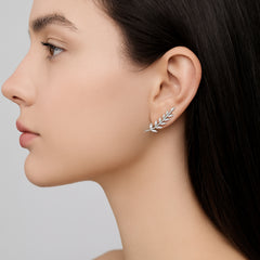 925 Sterling Silver Rhodium Plated Leaf Design Ear Cuffs