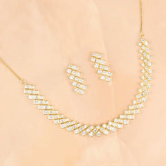 Modern Flow Diamond Gold Plated Necklace with Earrings - Rukhmani