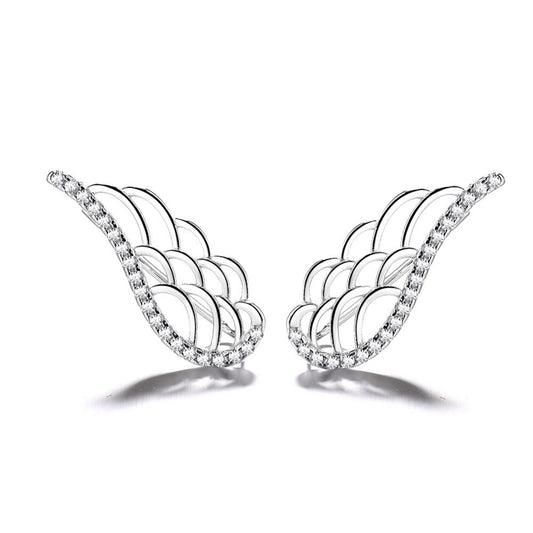 925 Sterling Silver Rhodium Plated Wing Design Ear Cuffs with Cubic Zirconia