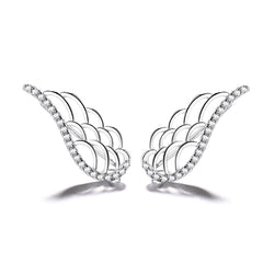925 Sterling Silver Rhodium Plated Wing Design Ear Cuffs with Cubic Zirconia
