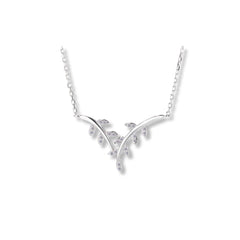 925 Sterling Silver Leaf Motif Necklace with CZ Accents