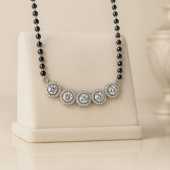 925 Sterling Silver Rhodium Plated Cubic Zirconia Round Pendant Mangalsutra for Women