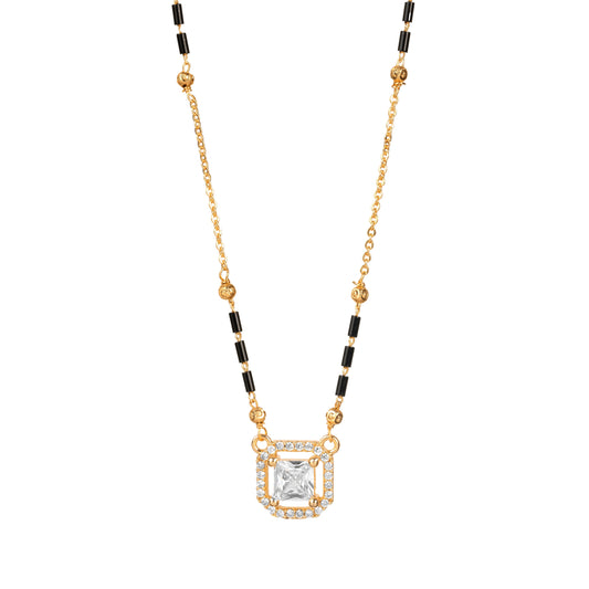 Square Cut American Diamond Gold Polished Short Mangalsutra