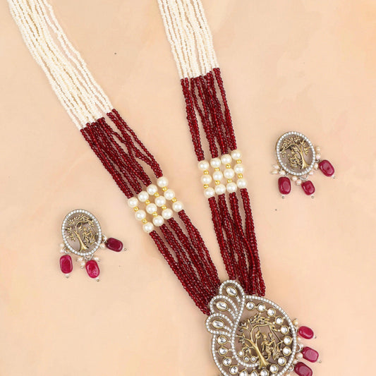 Divine Radha Krishna Kundan Rajwadi Necklace With Earrings - Rukhmani