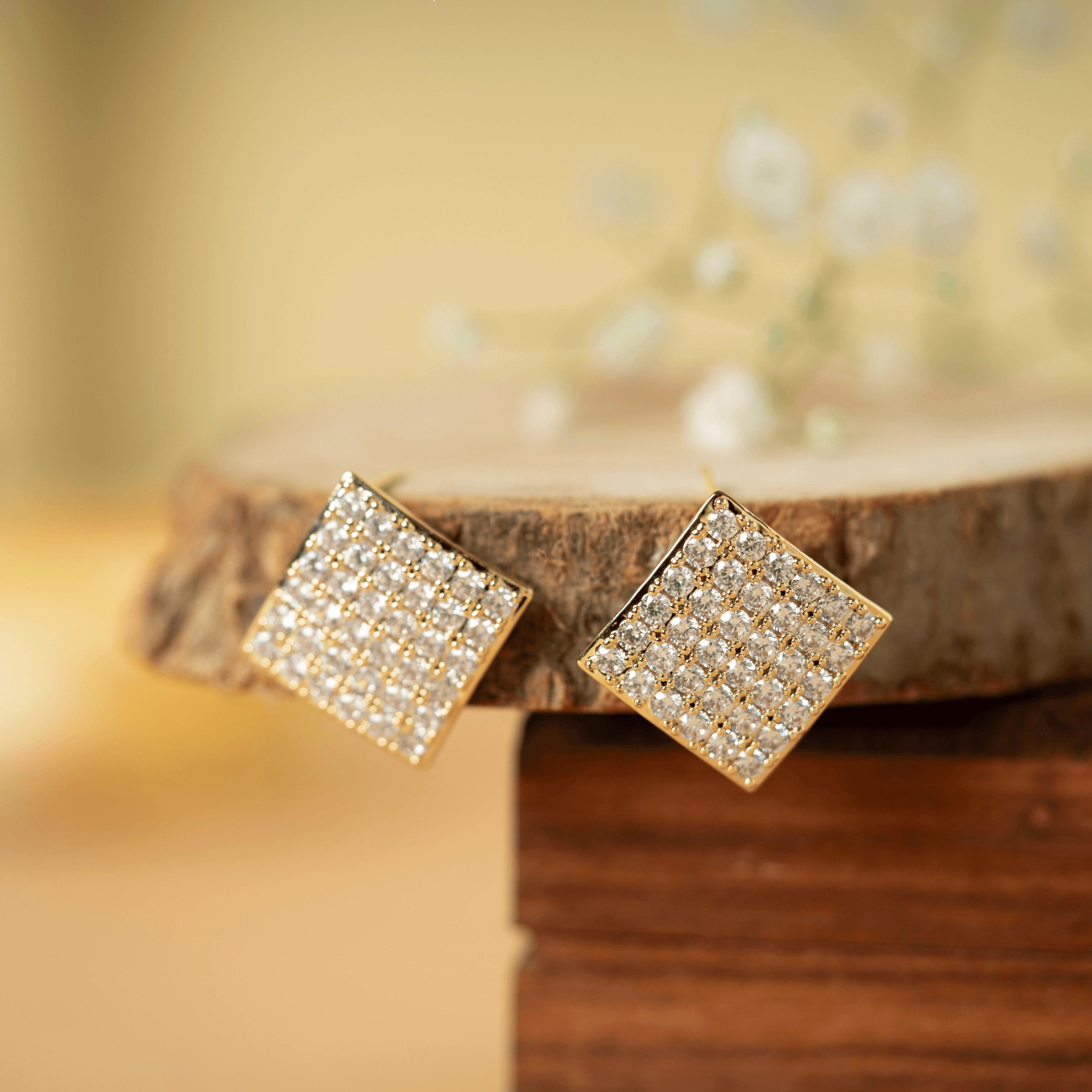 Fancy Gold Plated Diamonds Beautiful Stud Earrings - Rukhmani