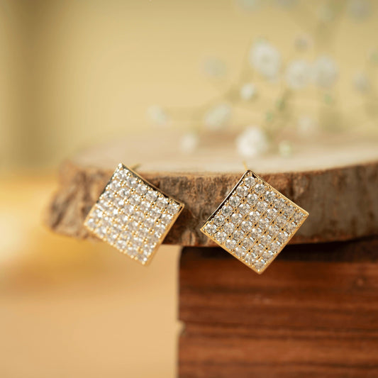 Fancy Gold Plated Diamonds Beautiful Stud Earrings - Rukhmani
