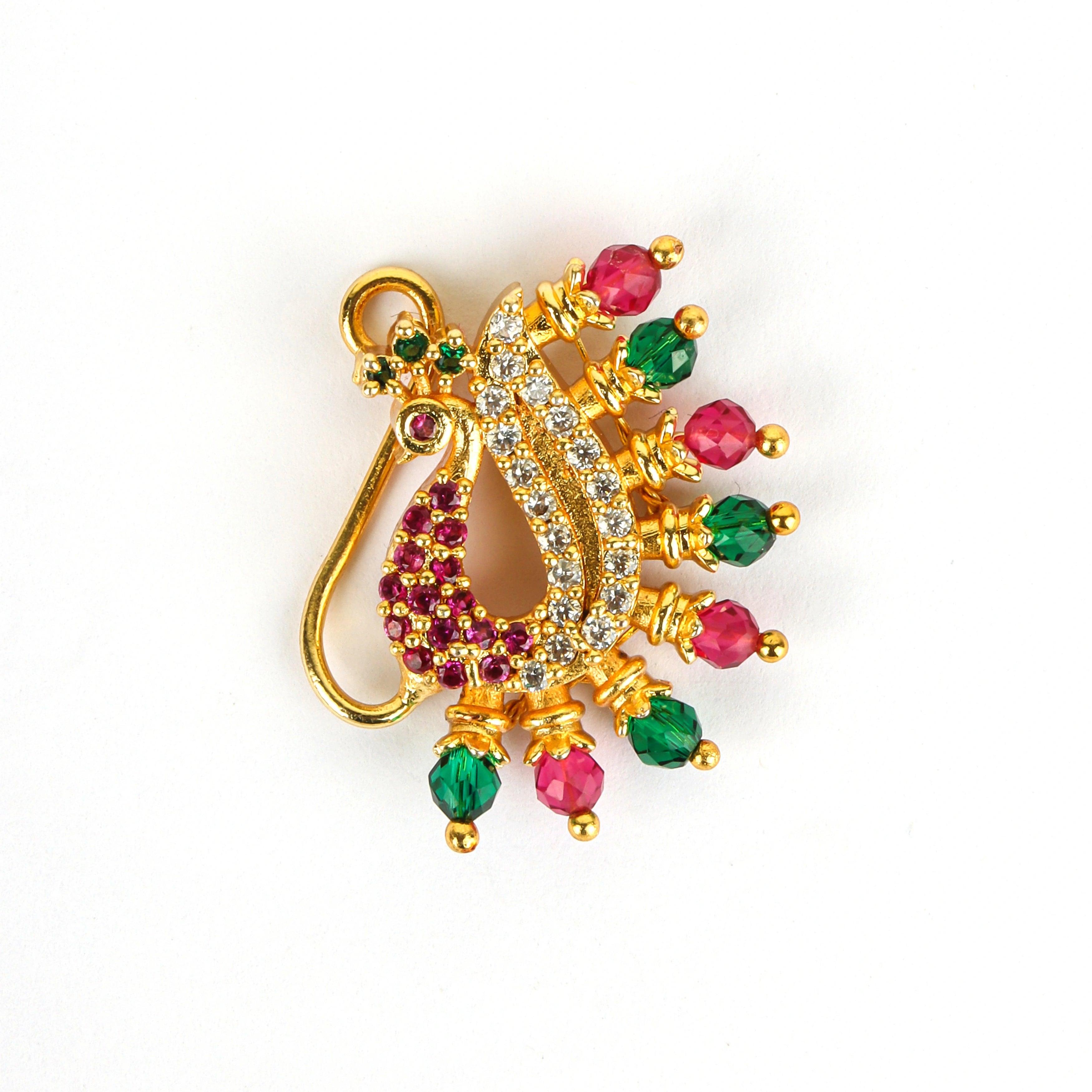 Designer Gold Plated Peacock Multi-Color Nath - Rukhmani