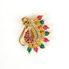 Designer Gold Plated Peacock Multi-Color Nath - Rukhmani