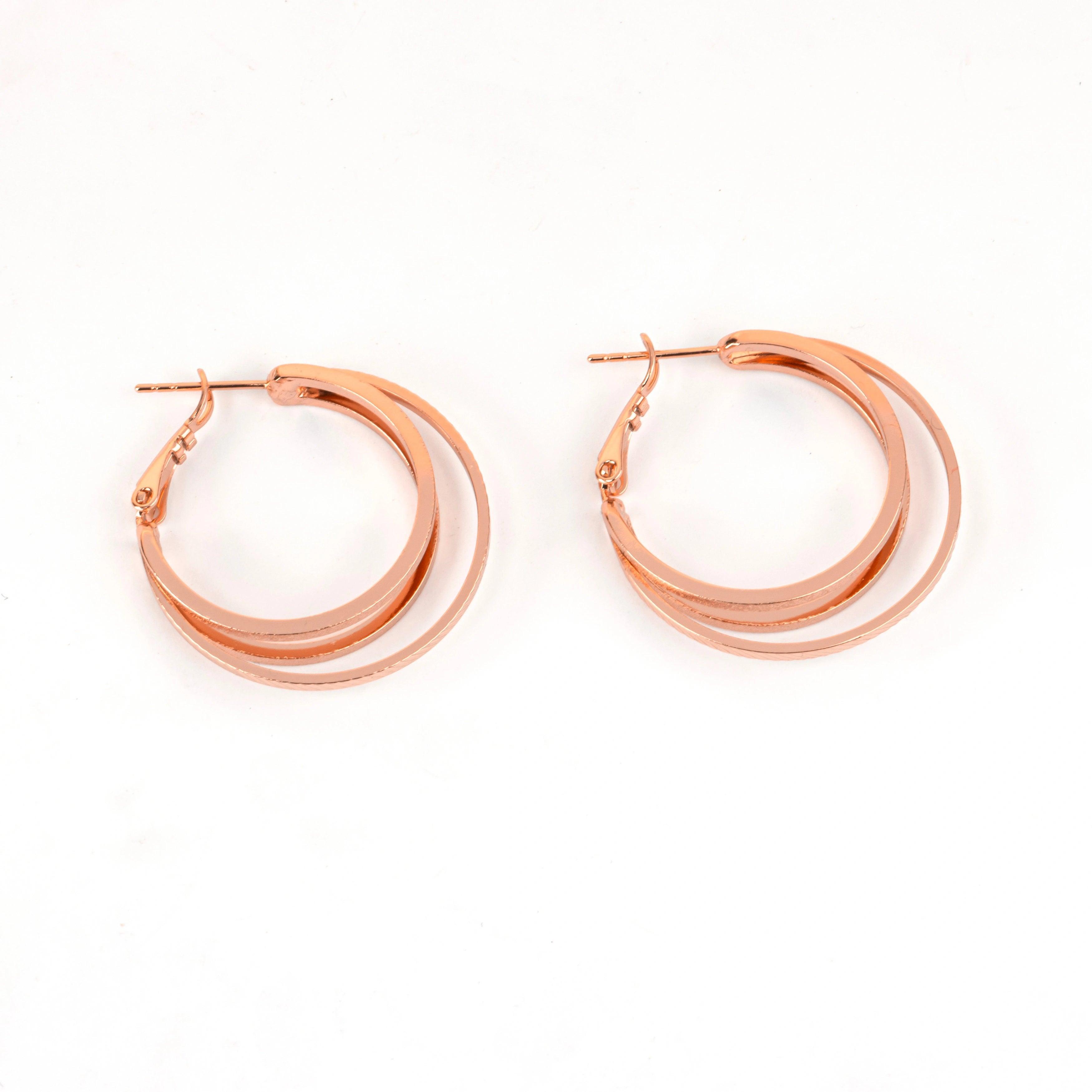 Beautiful Rose Gold Plated Layered Round Hoop Earrings - Rukhmani