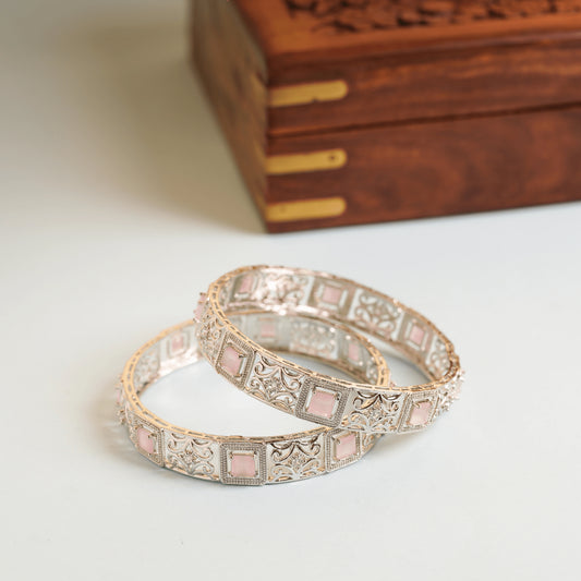 Traditional Silver Plated Designer Pink American Diamond Beautiful Bangles