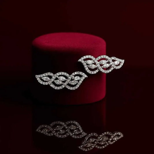 925 Sterling Silver Leaf Design Earrings | Rhodium Plated with Cubic Zirconia