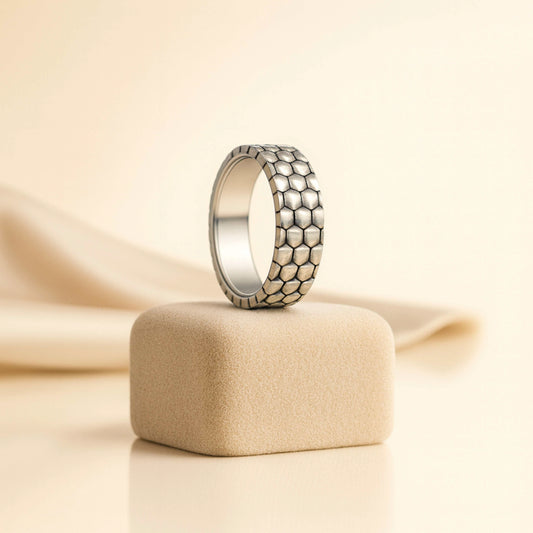 925 Sterling Silver Men’s Ring | Rhodium Plated Honeycomb Pattern Band