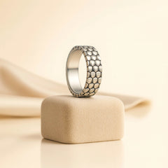 925 Sterling Silver Men’s Ring | Rhodium Plated Honeycomb Pattern Band