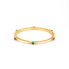 Beautiful Design Gold Plated Green & Red Moti Maharashtrian Bangles - Rukhmani
