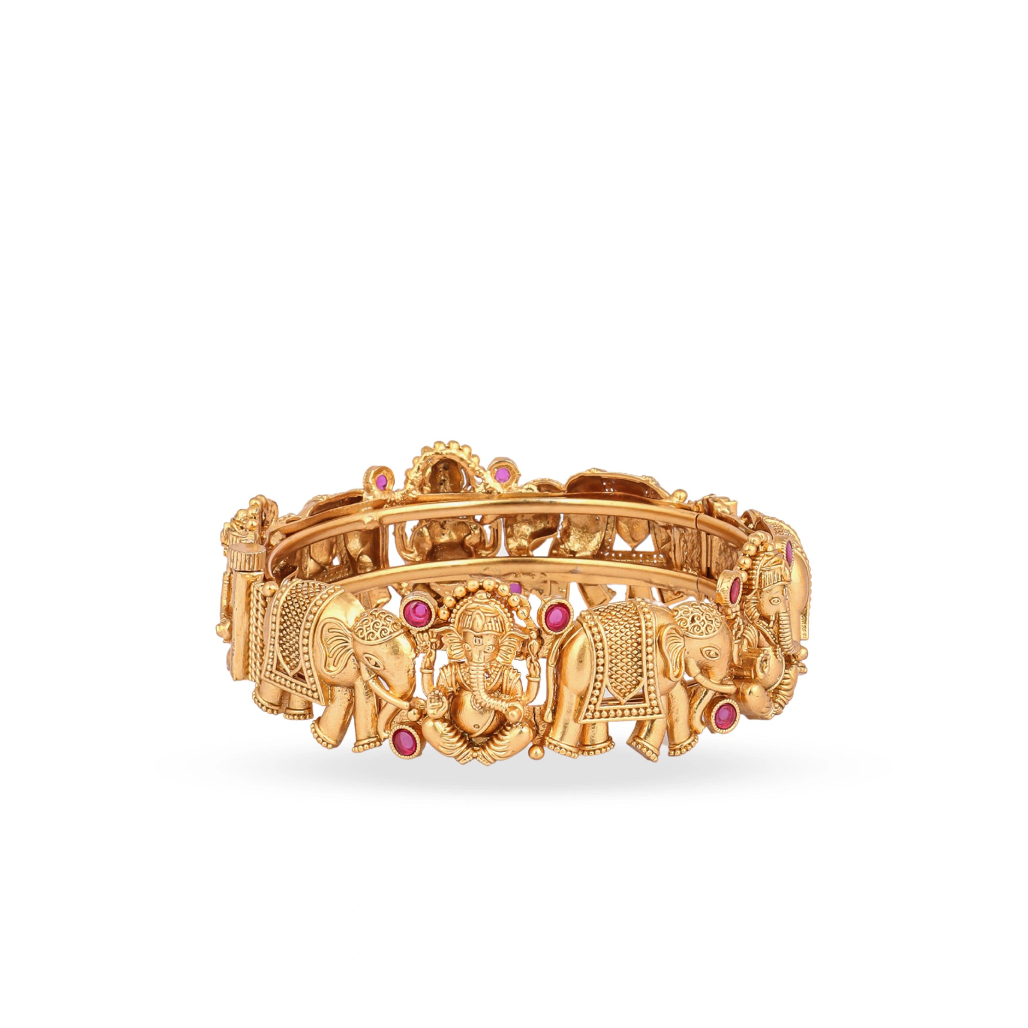 Fancy Design Gaj Laxmi Gold Plated Bangles - Rukhmani