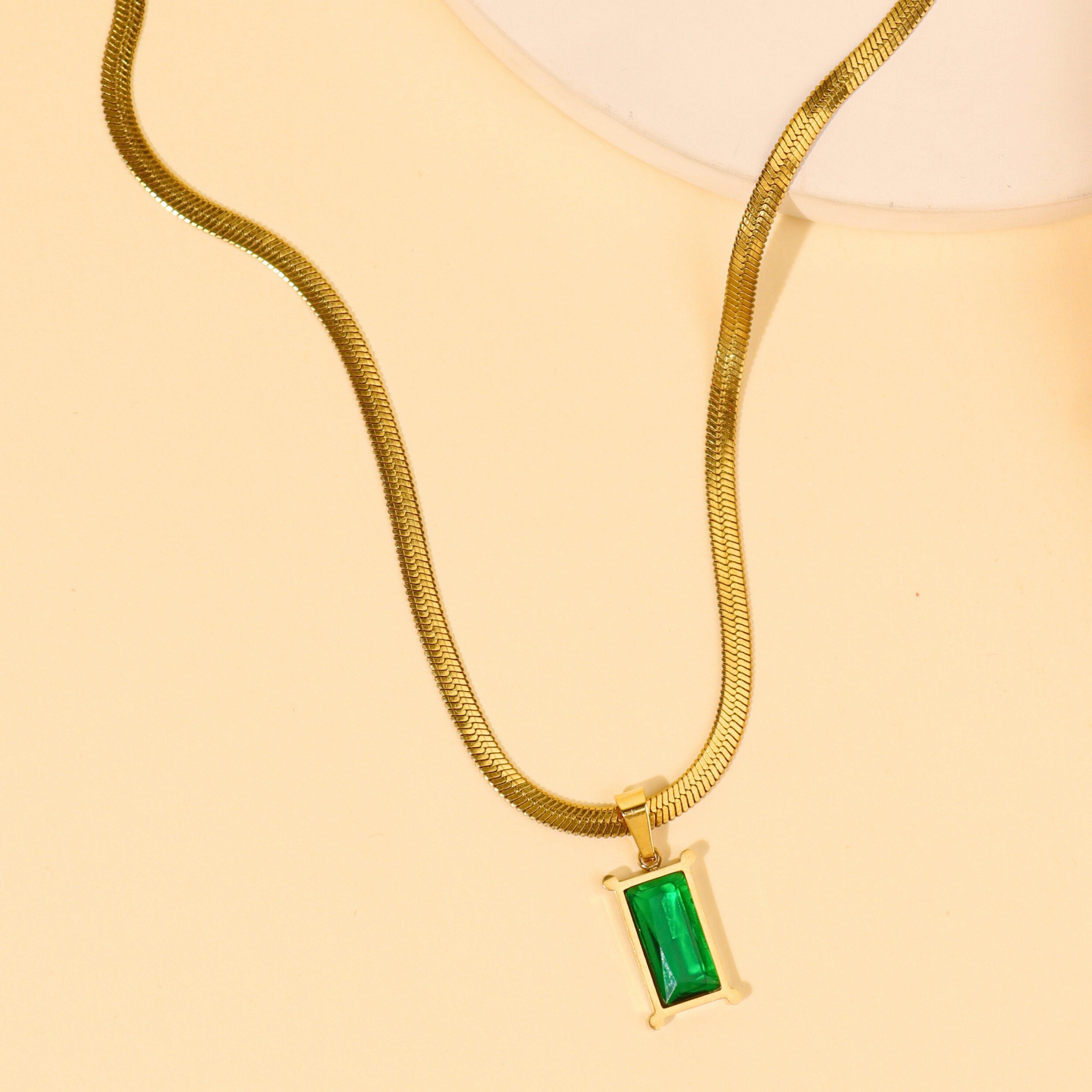 Emerald Gold Plated Anti Tarnished Chain Pendant - Rukhmani