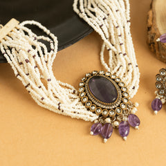 Alluring Designer Traditional Purple Rajwadi Choker Set