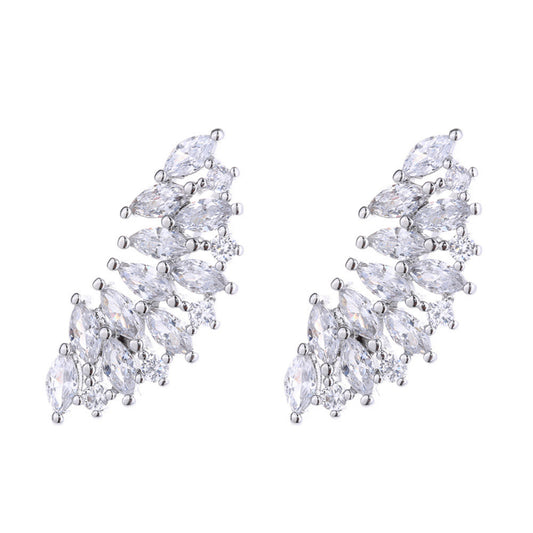 925 Sterling Silver Rhodium Plated Cluster Ear Cuffs with Cubic Zirconia