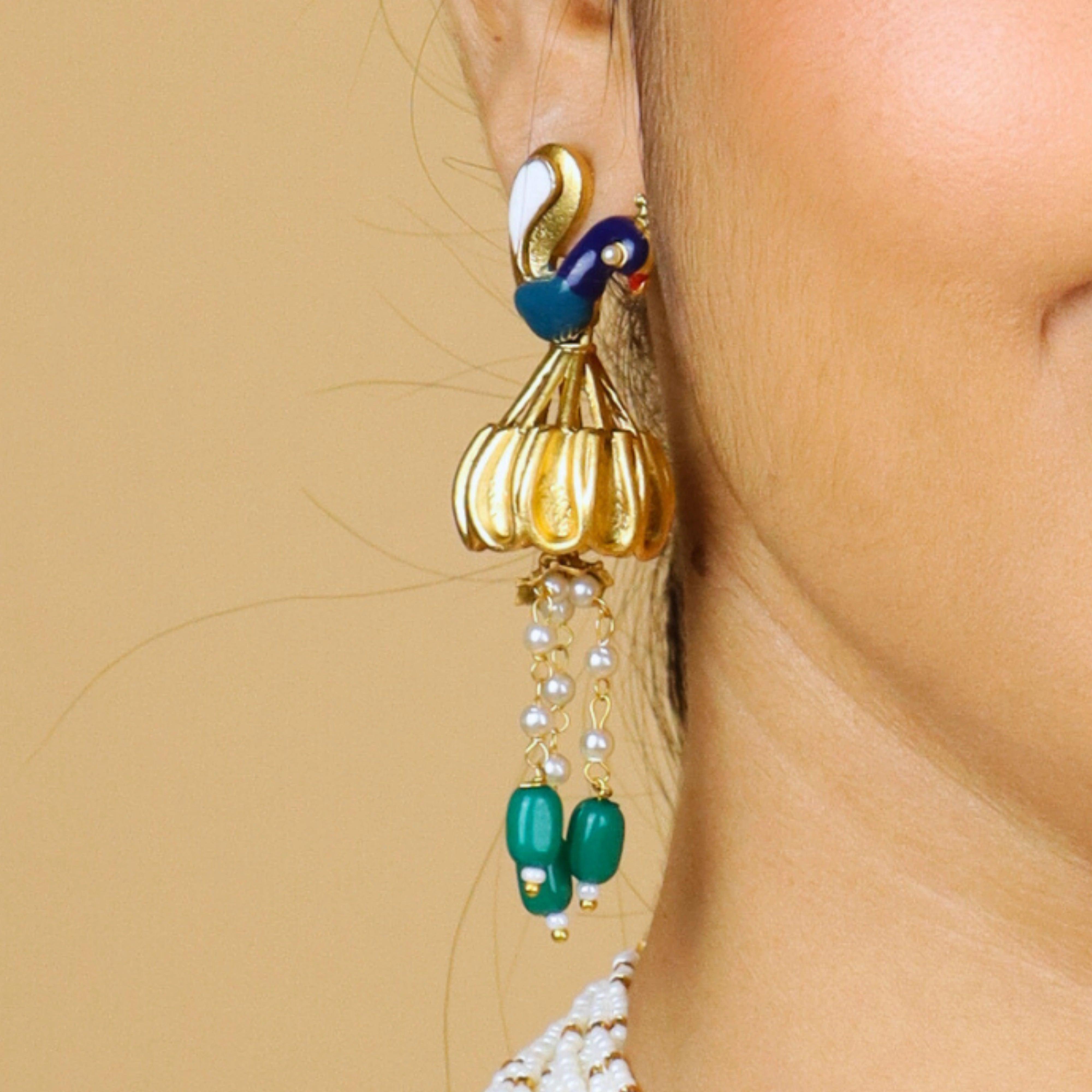 Graceful Peacock Necklace With Earrings - Rukhmani