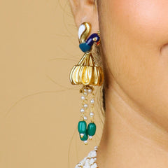 Graceful Peacock Necklace With Earrings - Rukhmani