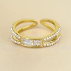 Fancy Double Helix Light Weighted Pearl Gold Plated Ring