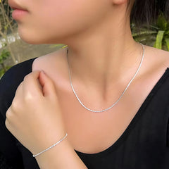 925 Sterling Silver Sleek Plain Necklace & Bracelet Set (No Stones)
