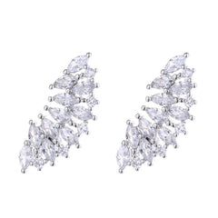 925 Sterling Silver Rhodium Plated Cluster Ear Cuffs with Cubic Zirconia