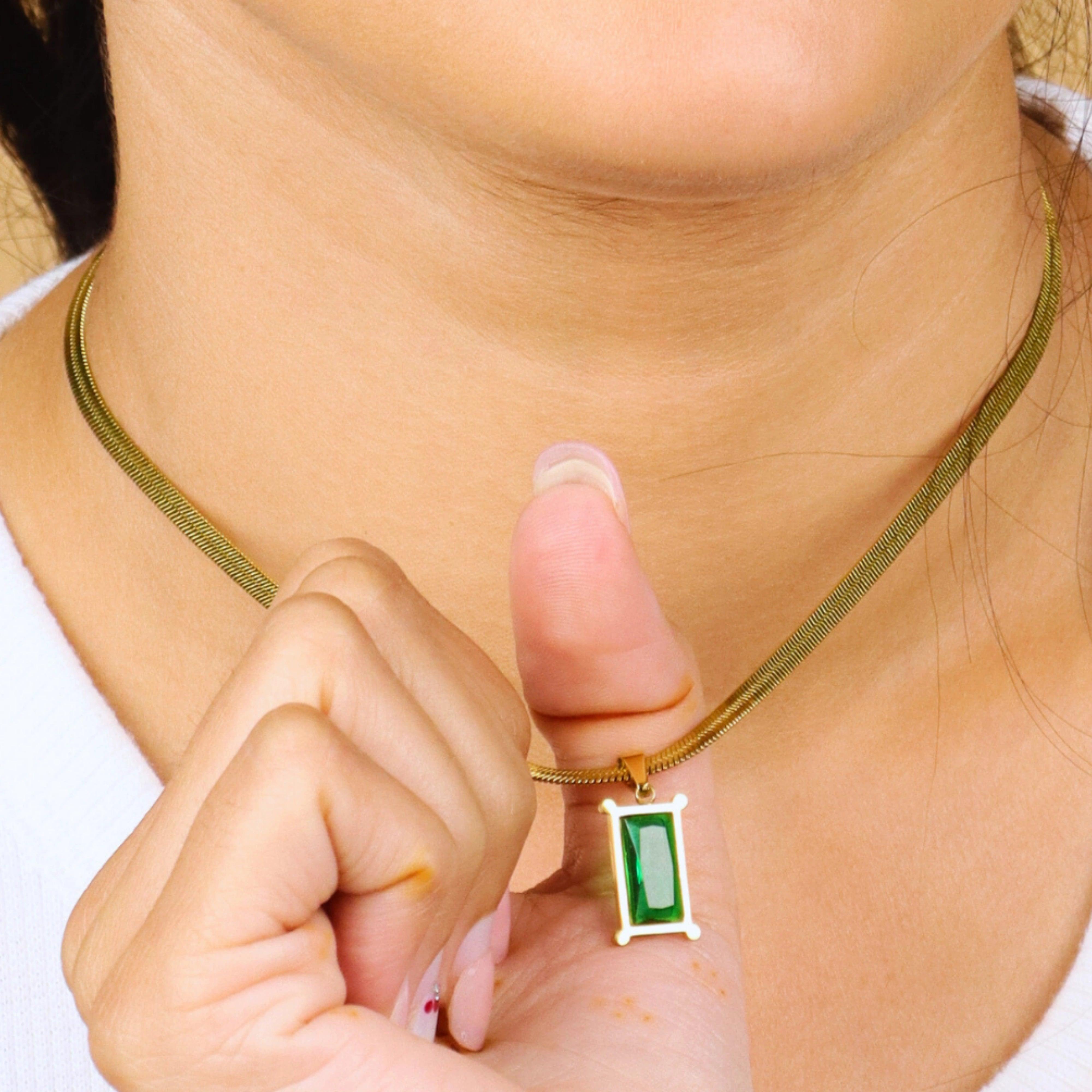 Emerald Gold Plated Anti Tarnished Chain Pendant - Rukhmani