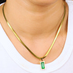 Emerald Gold Plated Anti Tarnished Chain Pendant - Rukhmani
