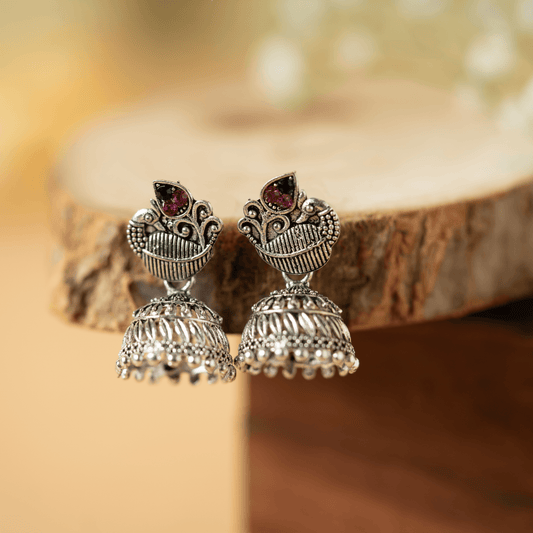 Silver plated peacock shape earrings - Rukhmani