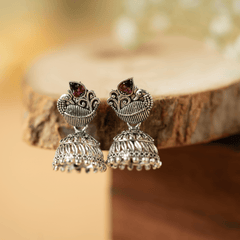 Silver plated peacock shape earrings - Rukhmani